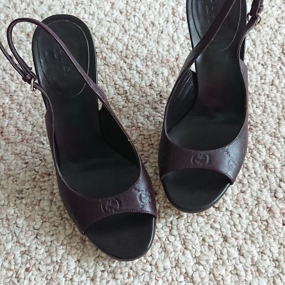 Gucci classic guccissima brown leather peep toe slingback size 6B - Picture 3 of 12